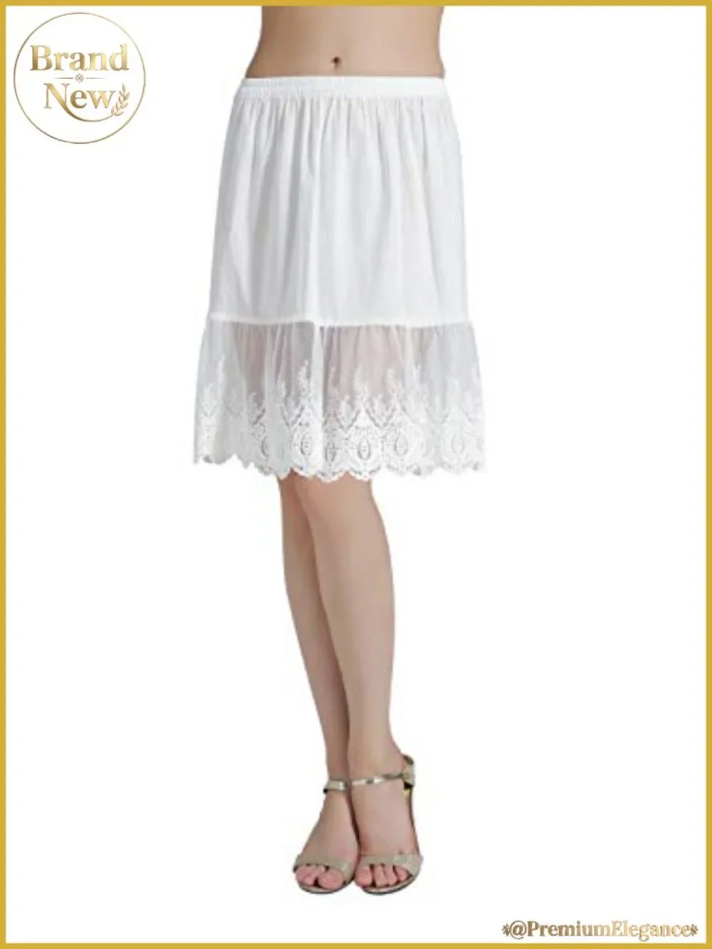 100% Cotton Half Slip Skirt Extender with Lace Trim